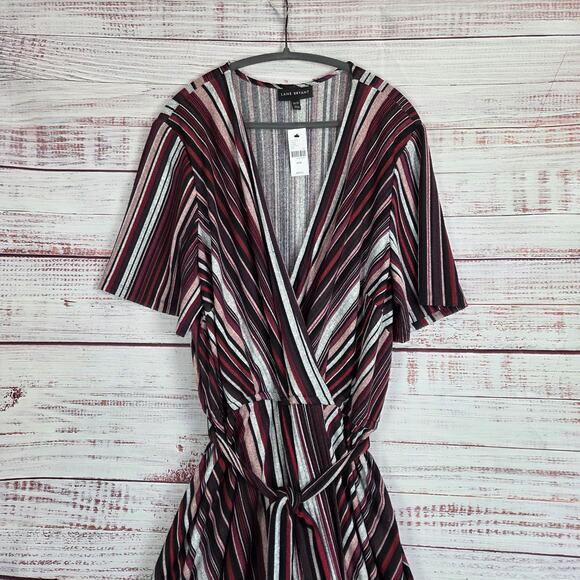 Lane Bryant Faux Wrap Asymmetrical Stretch Dress 26/28 Red Pink Casual Party NWT - Picture 4 of 12